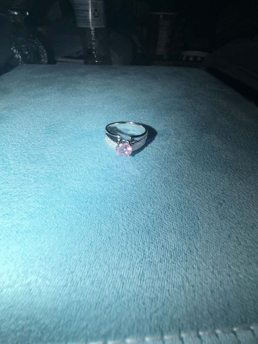 Silver-Tone Pink Cubic Zirconia Statement Ring with Pave Accents size 9